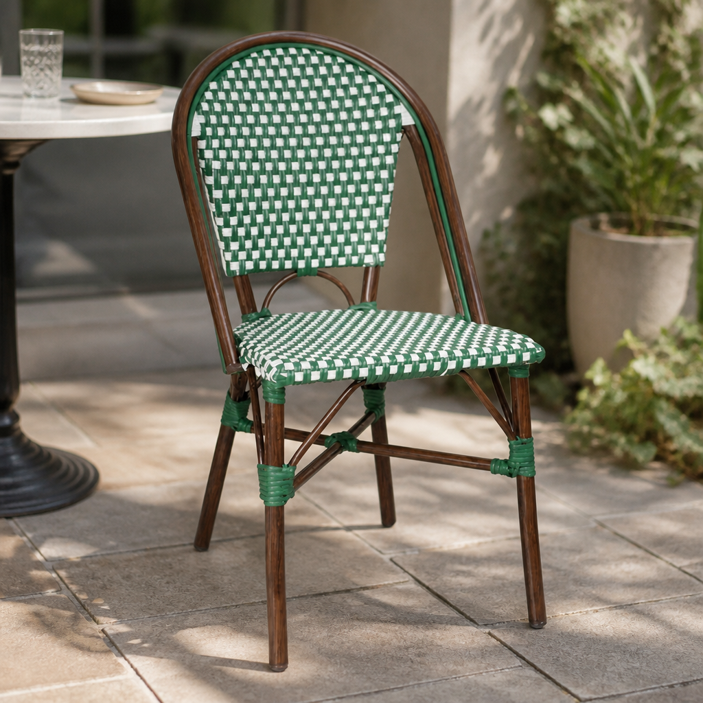 Commercial Stackable Outdoor Rattan Chairs Green Dot Mix 2 Pack