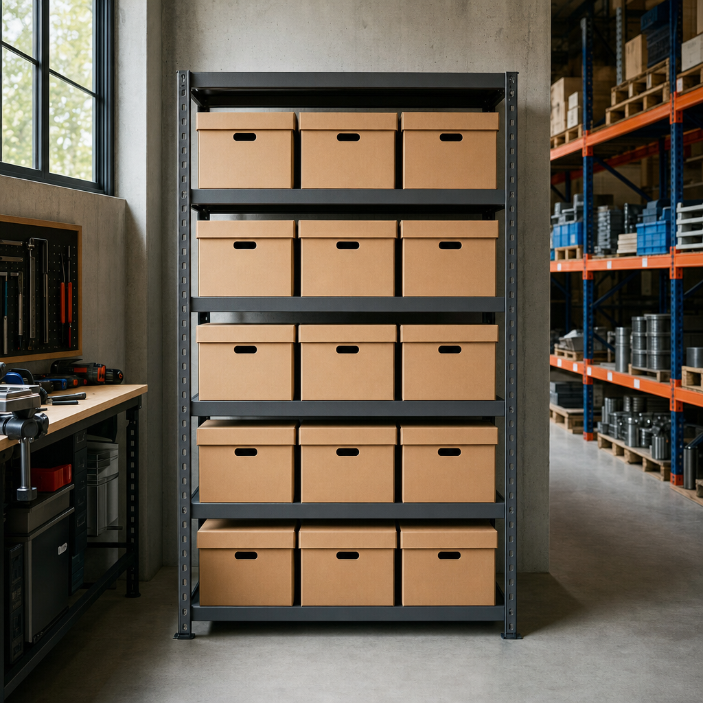Document Archive Shelving Bay with 15 Cardboard Storage Boxes