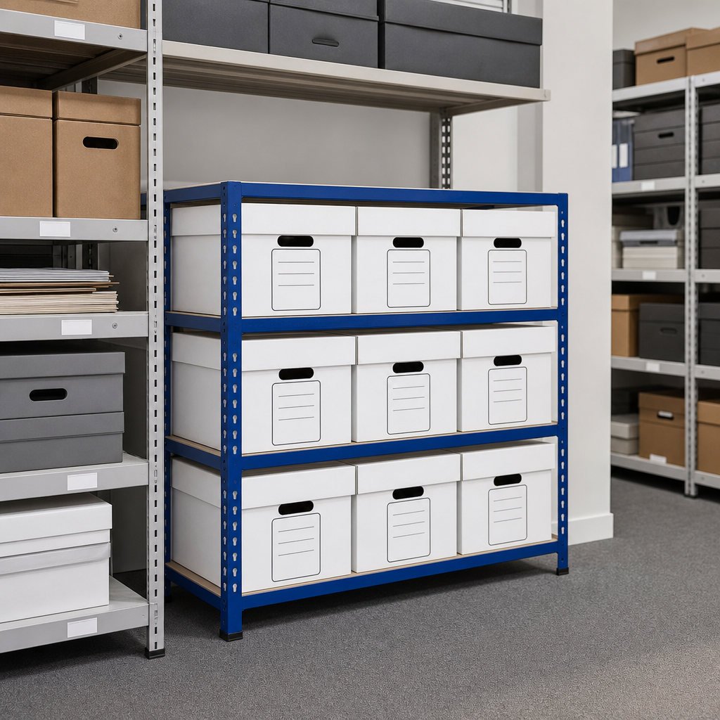 Document Archive Shelving Bay with 9 Economy Boxes