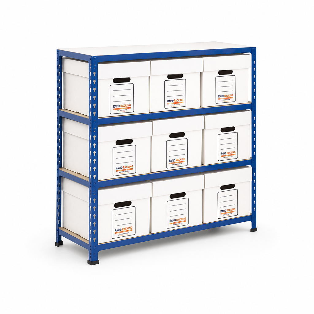 Document Archive Shelving Bay with 9 Economy Boxes