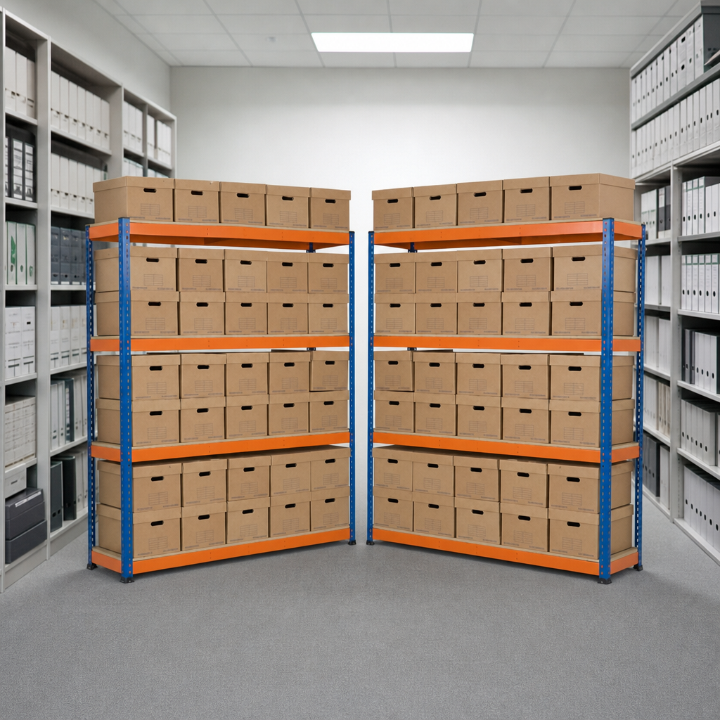 Document Archive Shelving Bays with Storage Boxes