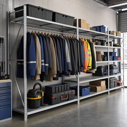 Double Rail Garment Shelving with Heavy Duty Hanging Rail