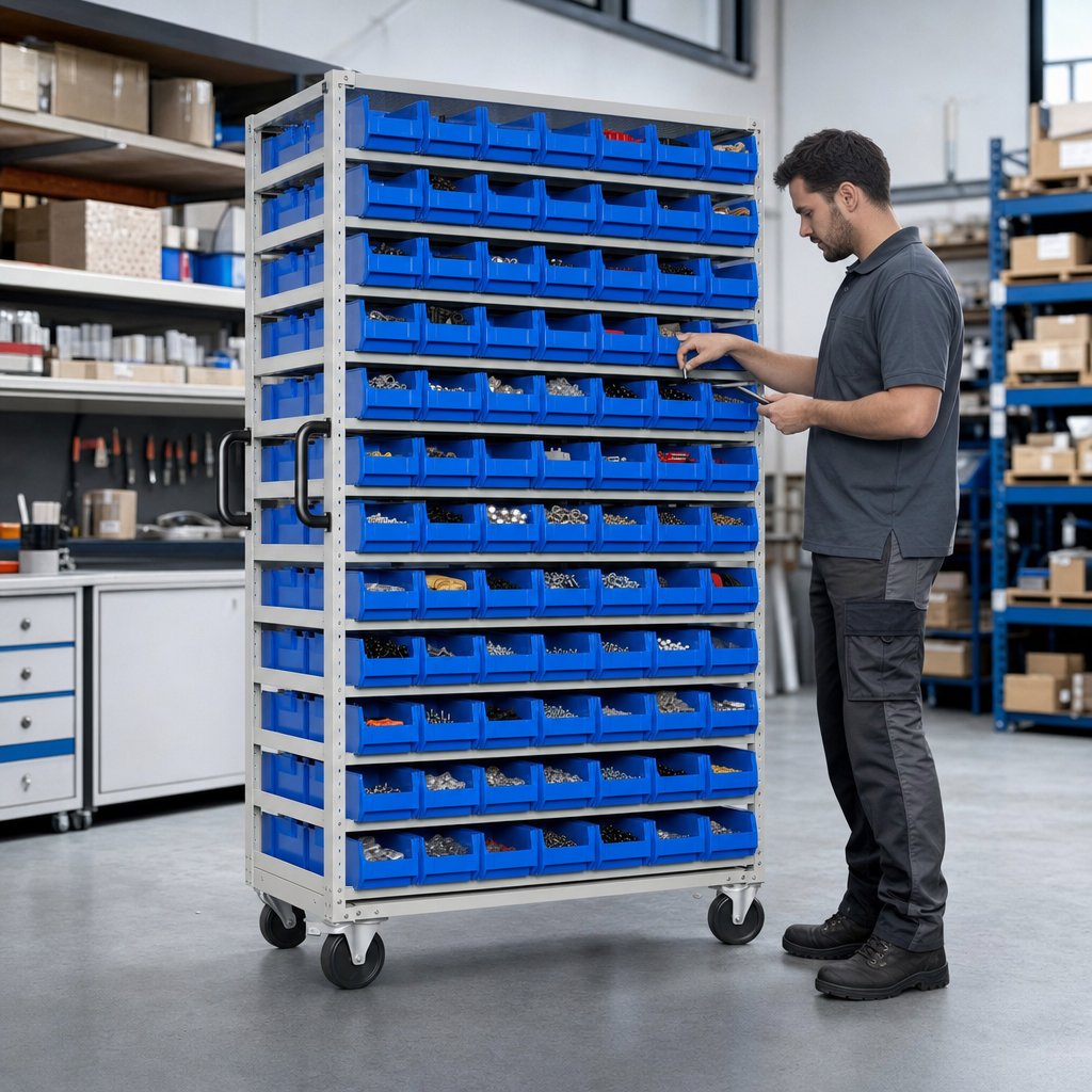 Double Sided Bin Trolley with 126 Picking Bins