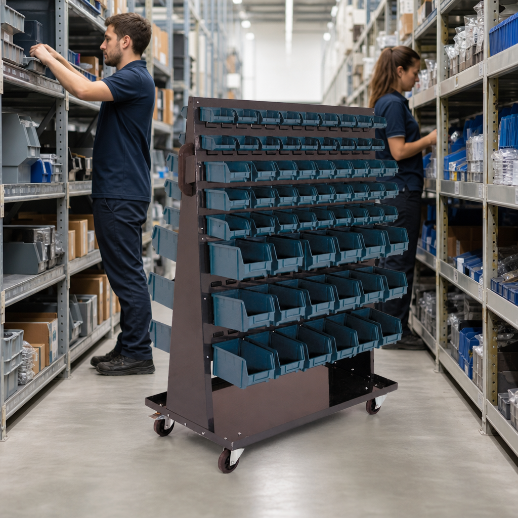 Double Sided Bin Trolley with 126 Picking Bins