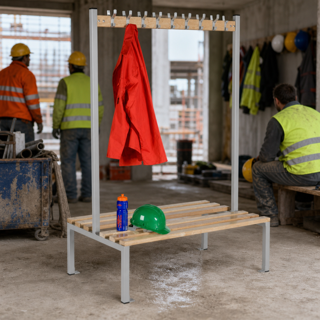 Double Sided Changing Room Bench with Coat Rack