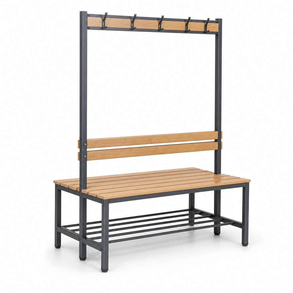 Double Sided Changing Room Bench with Coat Rack