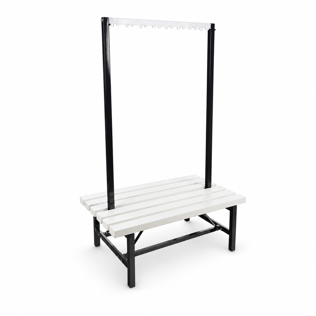 Double Sided Cloakroom Bench with Hooks and PVC Slats