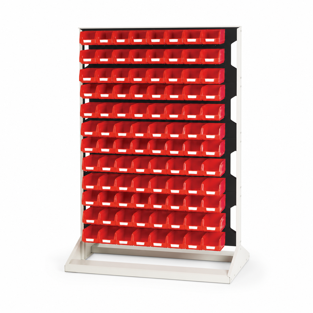 Double-Sided Louvre Panel Rack with Storage Bins - 1450mm High