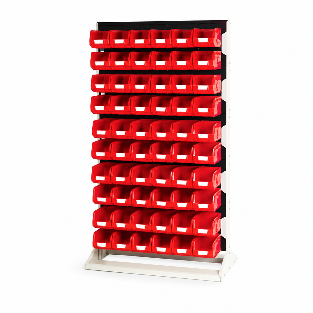 Double-Sided Louvre Panel Rack with Storage Bins