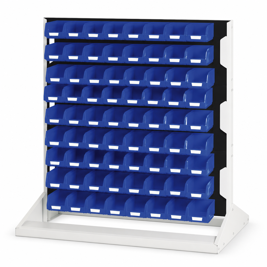 Double-Sided Louvre Panel Racks with Storage Bins