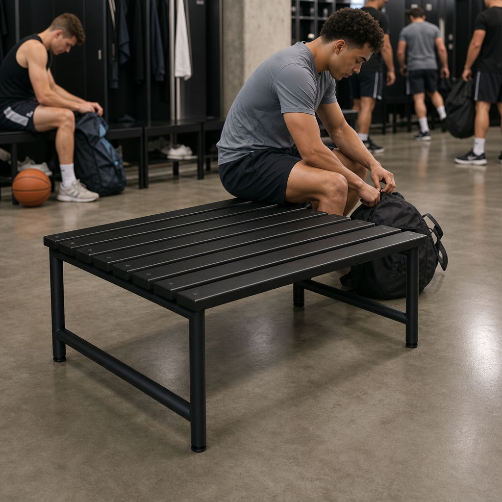 Double Sided Polymer Cloakroom Bench with Black Slats