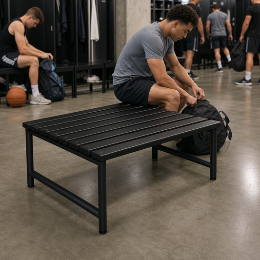 Double Sided Polymer Cloakroom Bench with Black Slats