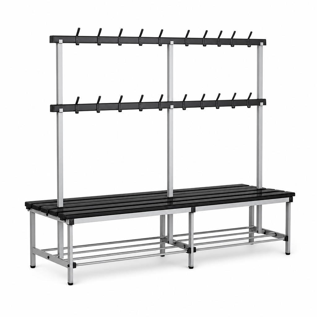 Double Sided Polymer Cloakroom Bench with Black Slats