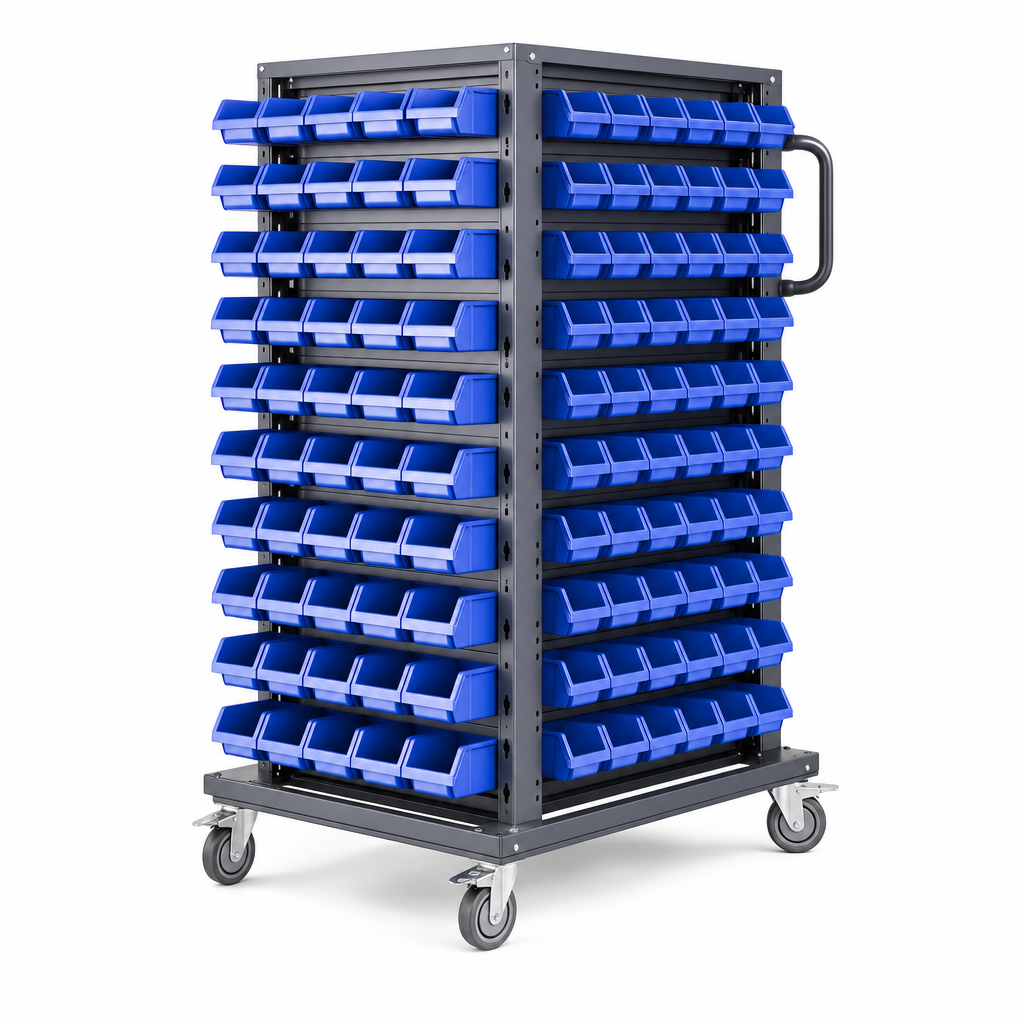 Double Sided Trolley with Picking Bins for Small Parts