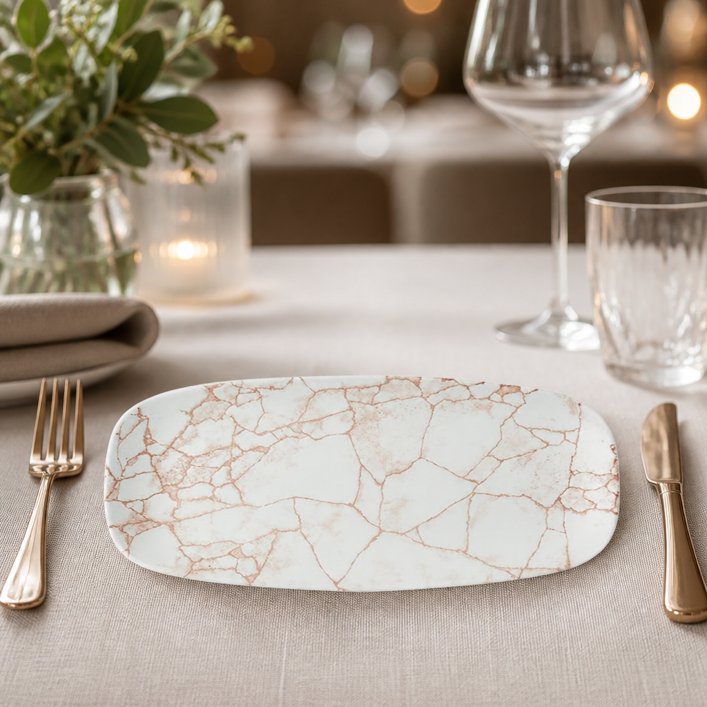 Commercial Kintsugi Oblong Plates Coral 298x152mm 12 Pack