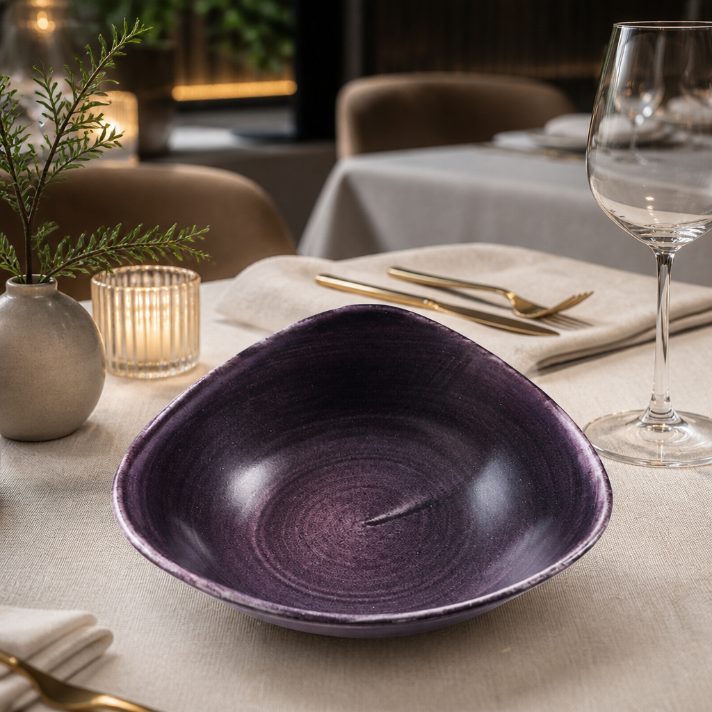 Commercial Deep Purple Triangle Bowls 235mm - 12 Pack