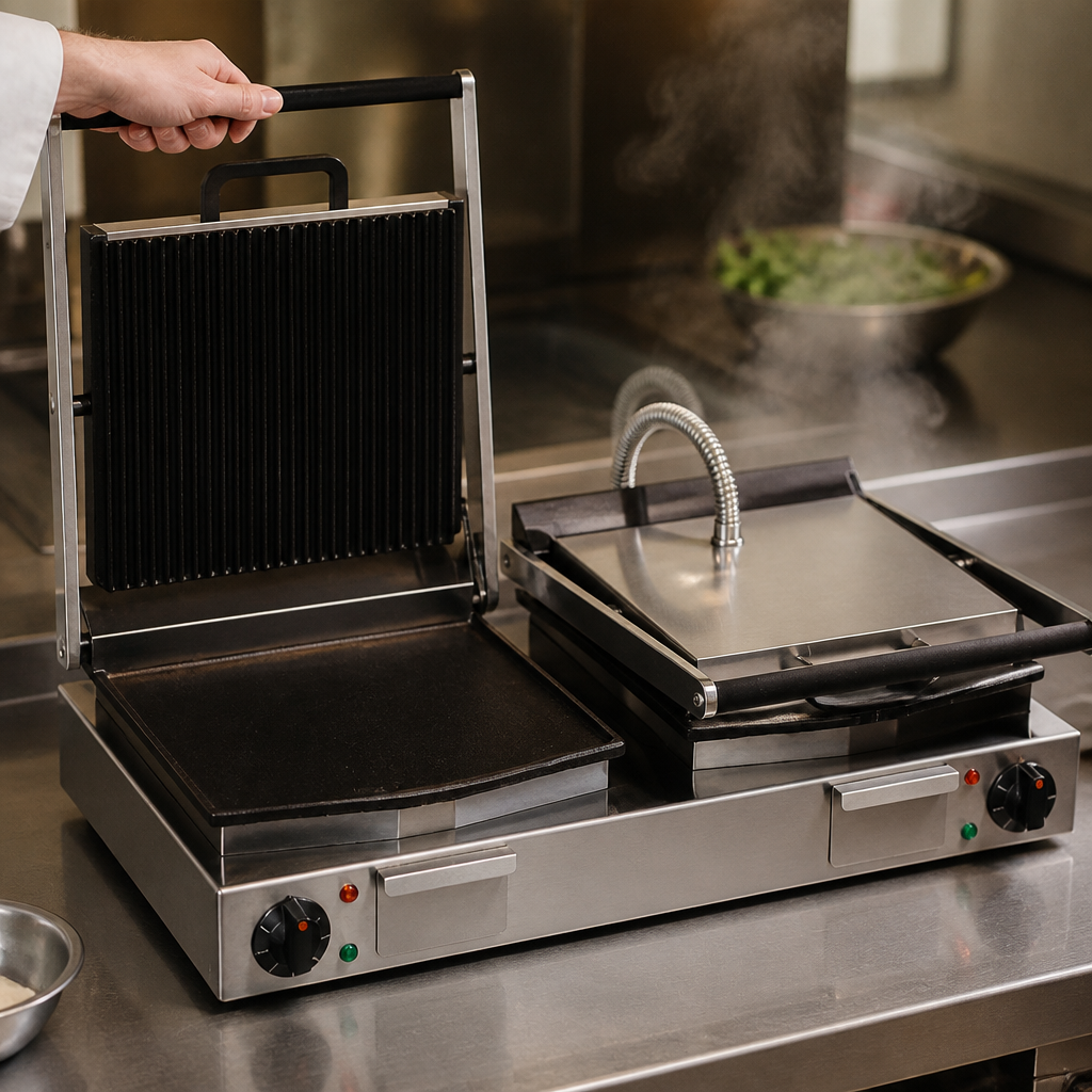 Commercial Electric Twin Panini Grill with 255 x 265mm cooking area