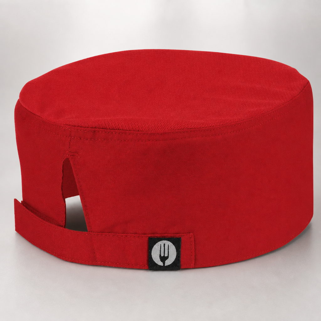 Lightweight red cool vent beanie for commercial kitchen use