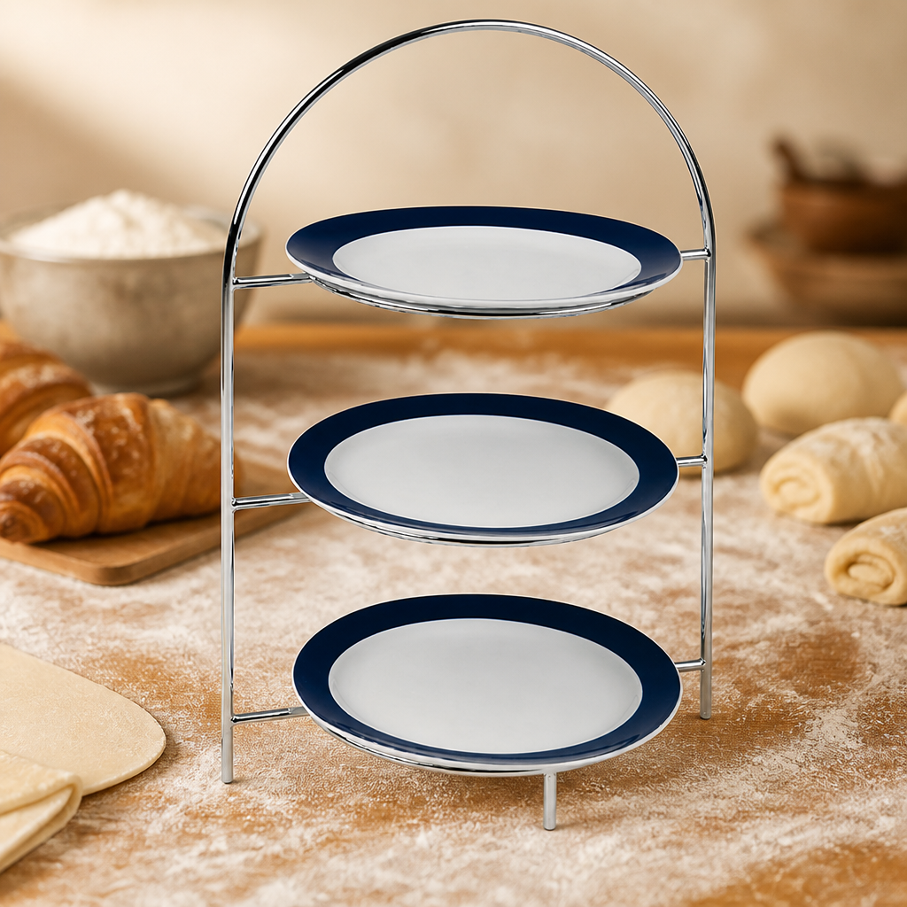 Commercial Plate Stand for 3 x 275mm Plates in silver finish