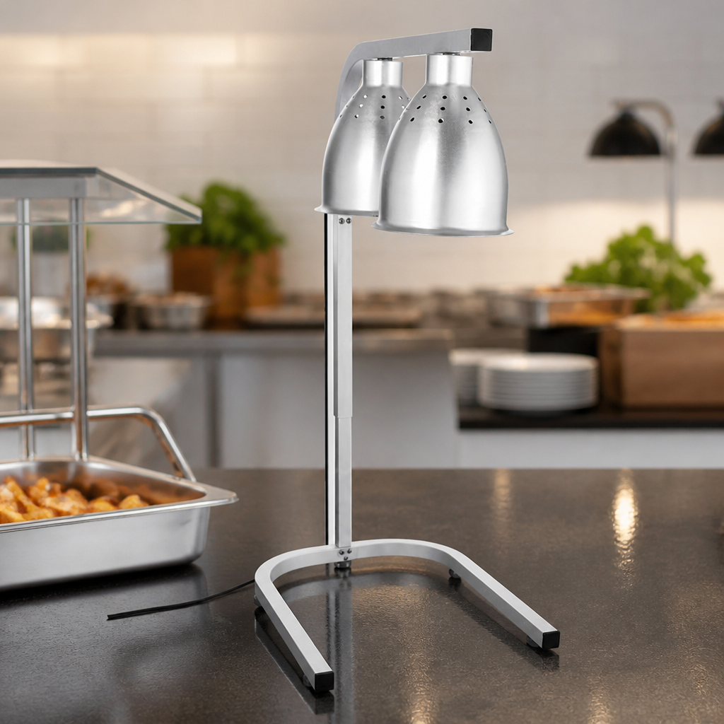 Commercial Double Lamp Infrared Food Warmer with Adjustable Height