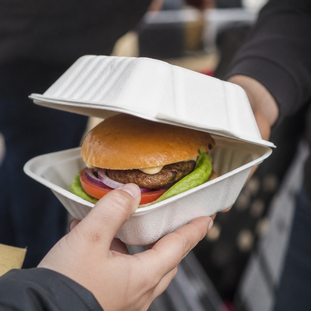 Compostable Bagasse Burger Boxes 153mm Takeaway Food Containers