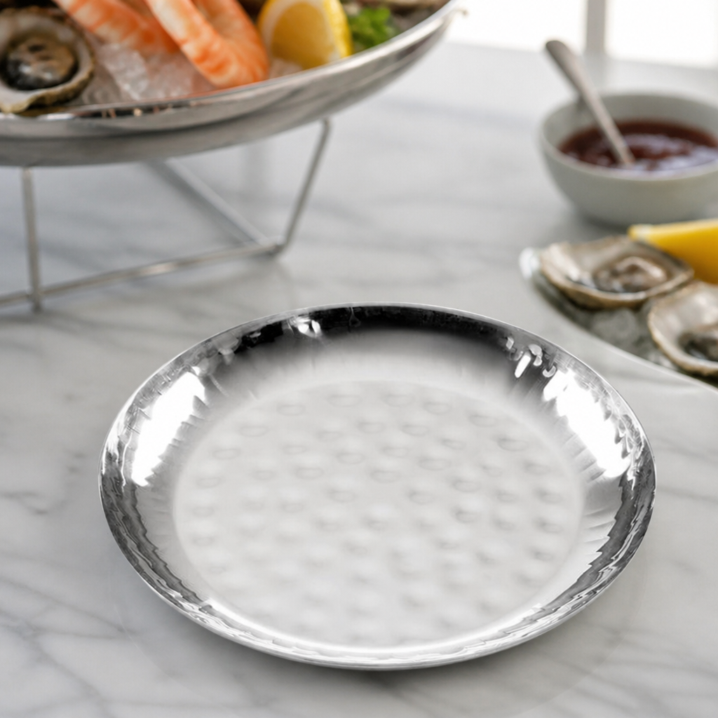 Commercial Seafood Serving Bowl 9.75" Hammered Stainless Steel