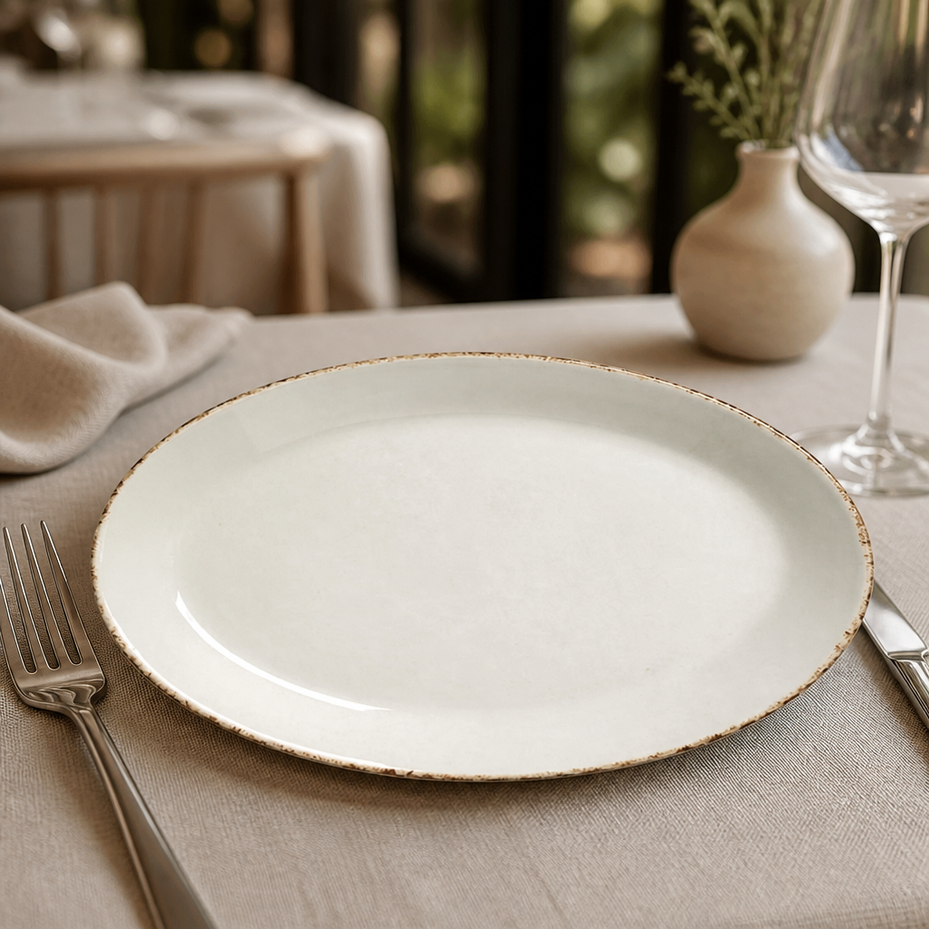 Brown Dapple Oval Coupe Plates 202mm - 24 Pack