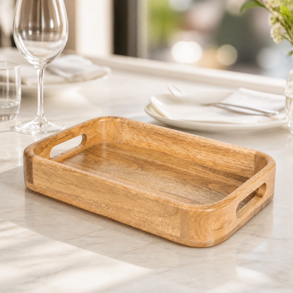 Commercial Mango Wood Deep Sided Rectangular Serving Tray 300x190mm