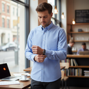Premium Long Sleeved Blue Oxford Shirt with Button Down Collar and Chest Pocket for Comfort and Style