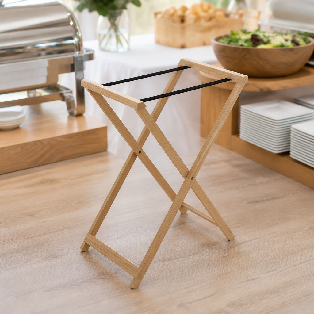 Commercial Wooden Serving Tray Stand 750mm Tall Oak Finish