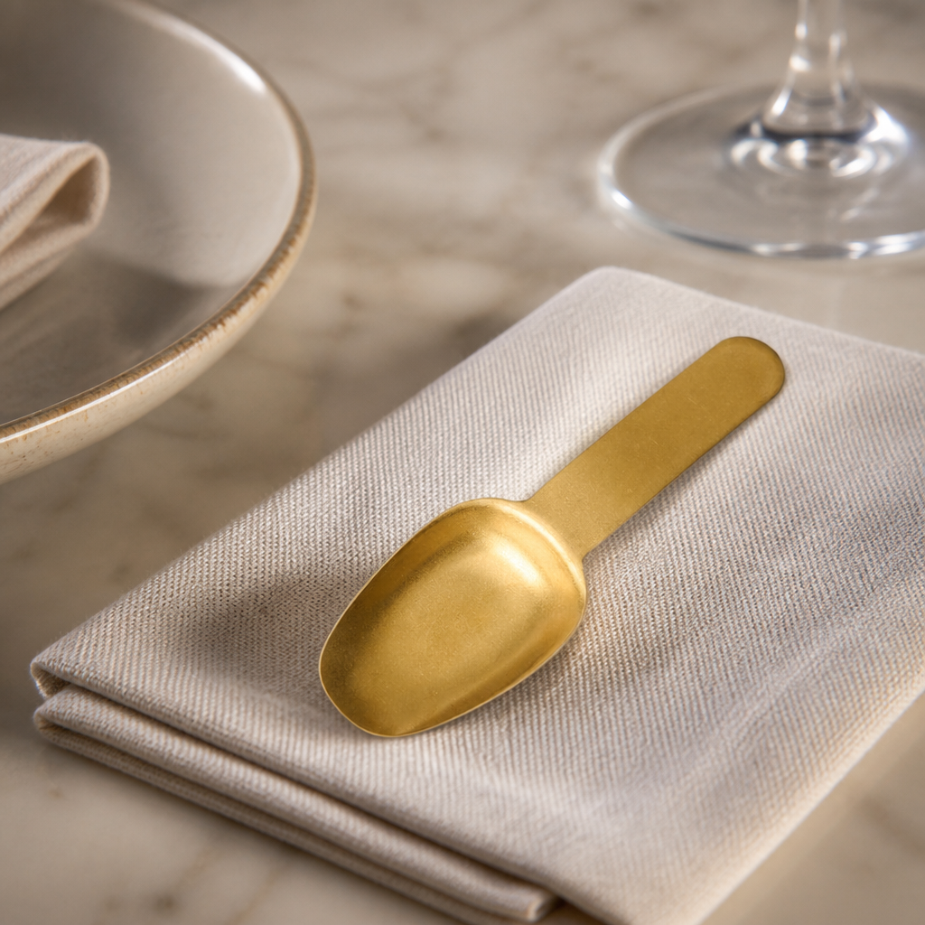 Pack of 12 handled tasting spoons 120mm in vintage gold