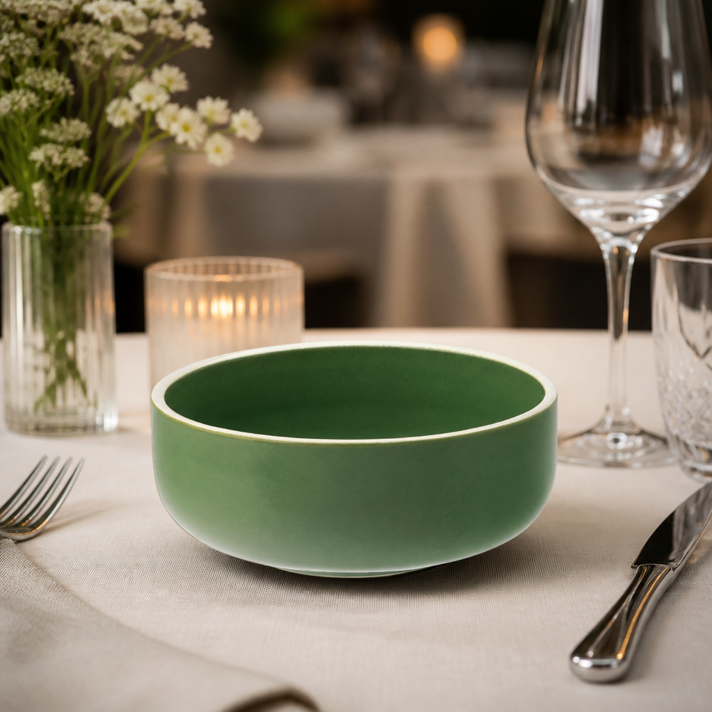 Commercial Vitrified Porcelain Bowls 145mm Forest Green 6 Pack