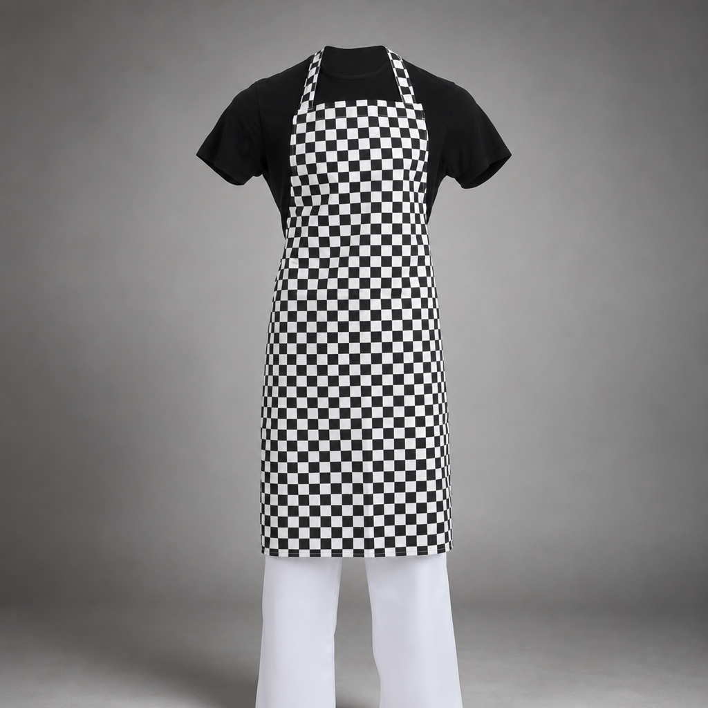Commercial Staff Bib Apron Black Check 710x960mm