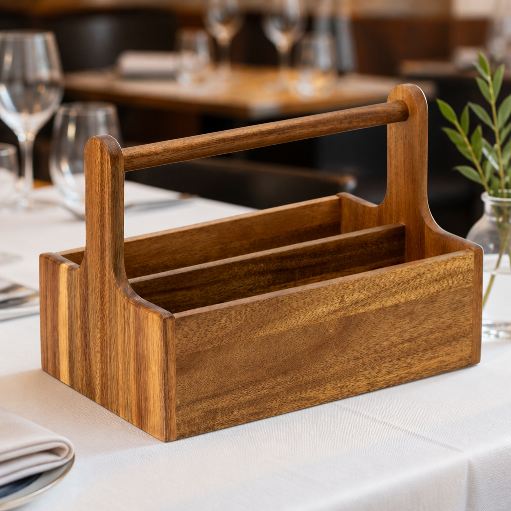 Commercial wooden table caddy set of 2 for condiments