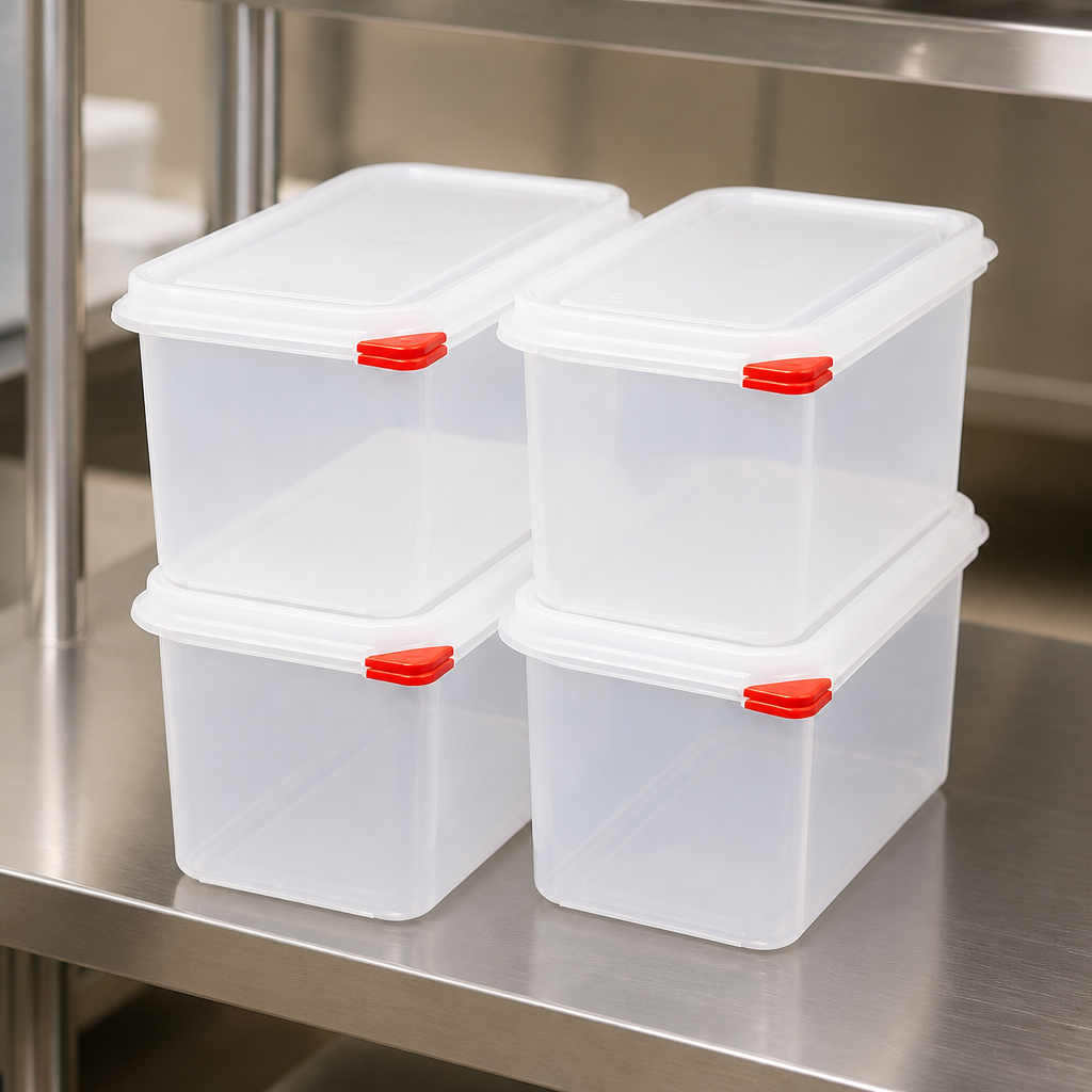 4 pack of 4.3Ltr stackable commercial food storage boxes