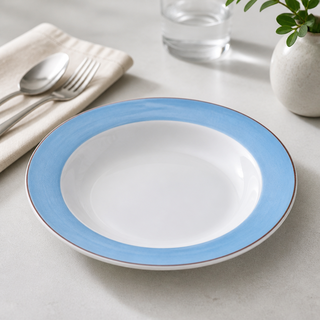 Commercial Blue Soup Plates 215mm - 24 Pack Porcelain Dinnerware
