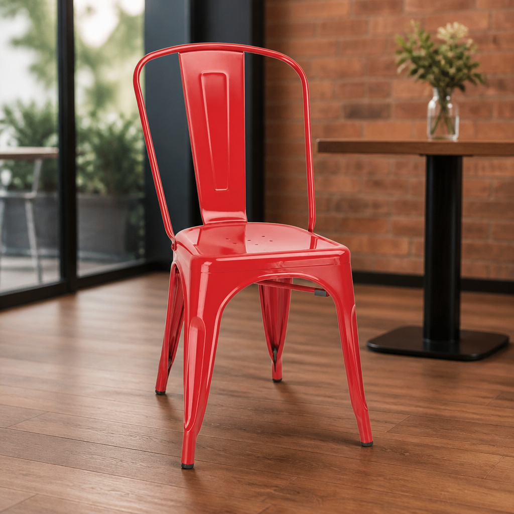 Commercial Steel Bistro Side Chair Red - 4 Pack Stackable