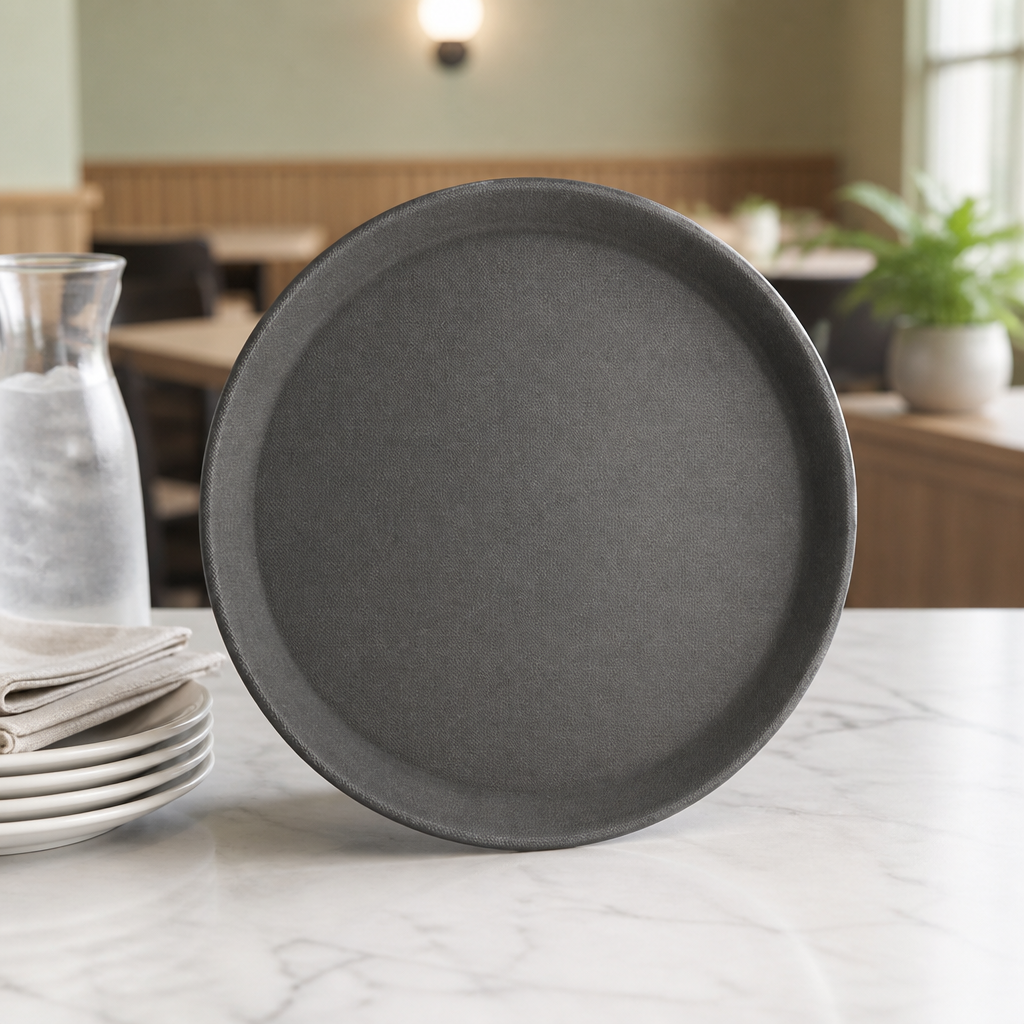 Commercial Non-Slip Plastic Trays 356mm Diameter Black 6 Pack