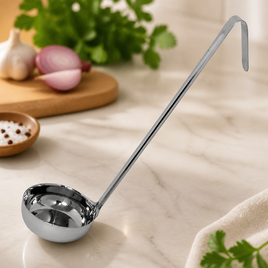 Commercial Flat Bottom Ladle 112ml in stainless steel