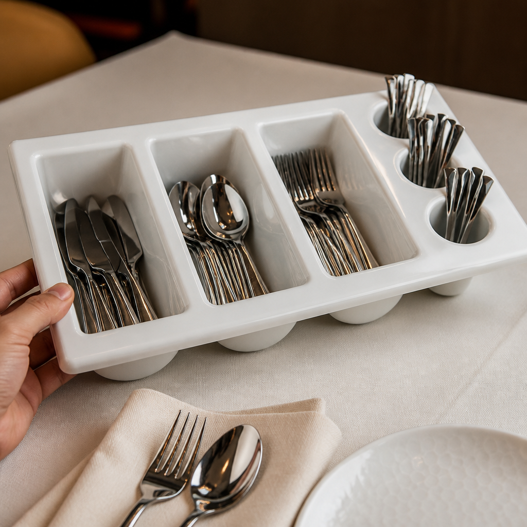 Commercial Stackable Plastic Cutlery Dispenser 3 Compartment