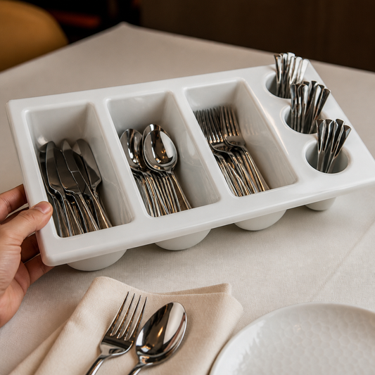 Commercial Stackable Plastic Cutlery Dispenser 3 Compartment