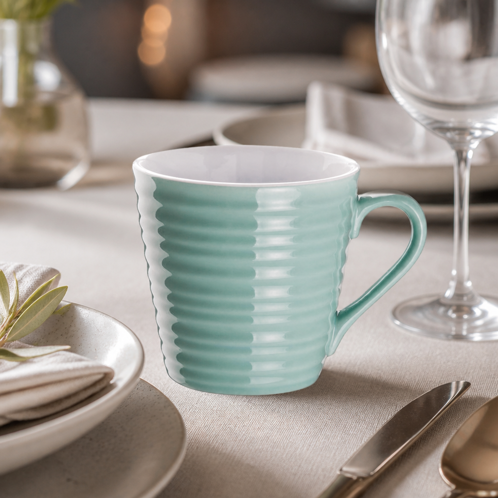 Set of 6 Commercial Aqua Mugs 340ml for hot drinks