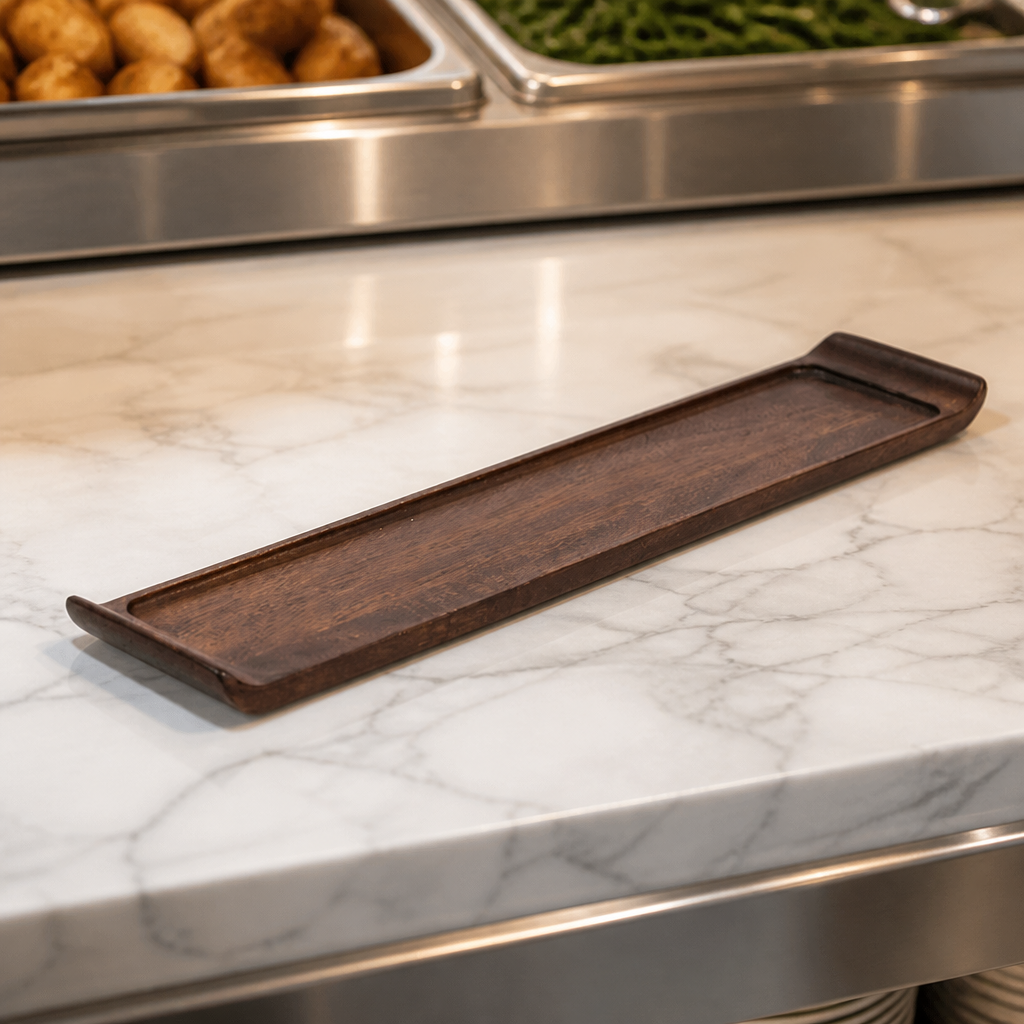Wooden Rectangular Trays 100x460mm for Commercial Catering 4 Pack