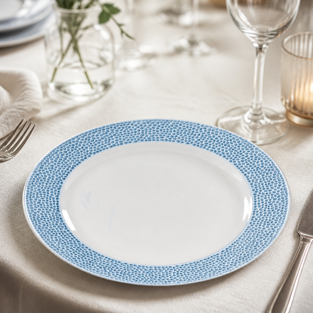 Commercial Footed Plates Ocean Blue 276mm for seafood dishes