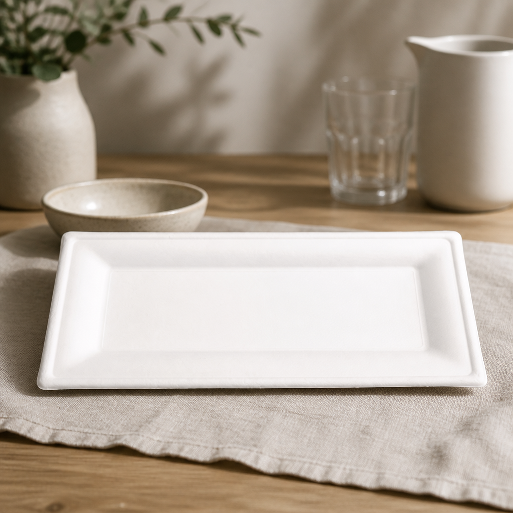 Compostable Bagasse Rectangular Plates 258mm 50 Pack Disposable