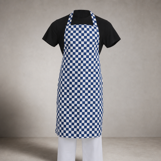 Commercial Staff Bib Apron Blue Check One Size Fits All