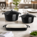 3-Piece Commercial Cast Iron Casserole Dish Set 3.2L 4L 2.8L