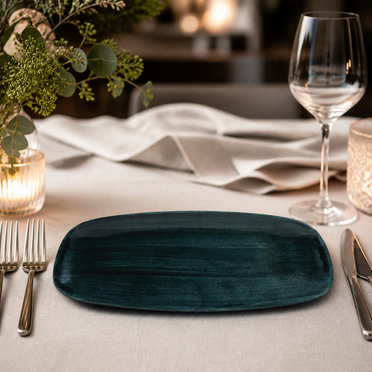 Commercial Oblong Chef Plates Rustic Teal 298 x 153mm 12 Pack