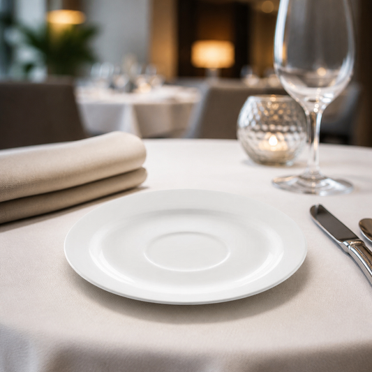 Commercial stackable porcelain saucers 130mm 12 pack