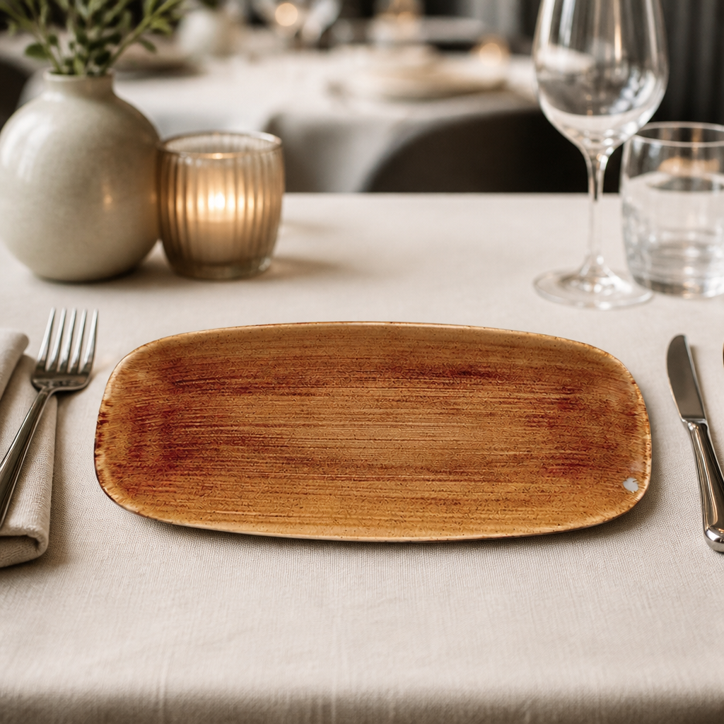 Commercial Rectangular Plates Vintage Copper 298mm - 12 Pack